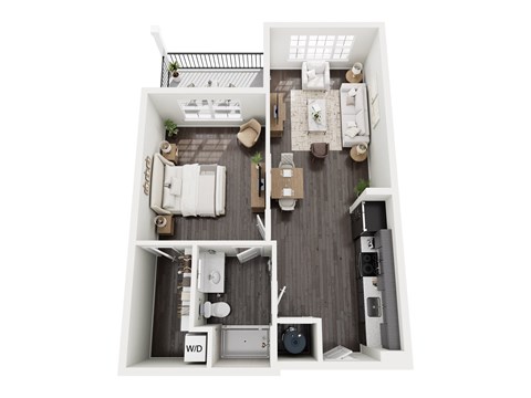 Floor plan for 1 bed, 1 bath, 757 sqft
